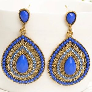 Blue Bohemian beads pendant drop earrings